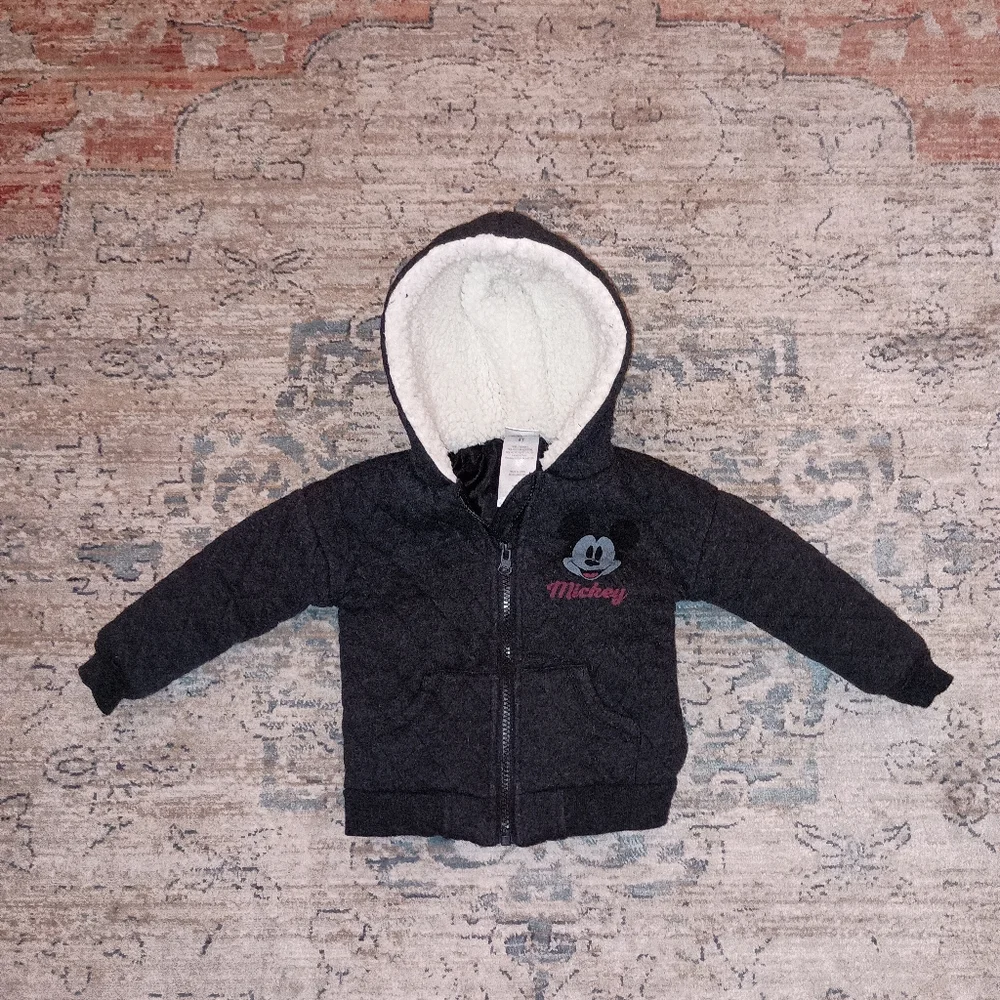 Disney Junior Mickey Mouse Quilted Sherpa Heather Gray Zip up Jacket Siz…